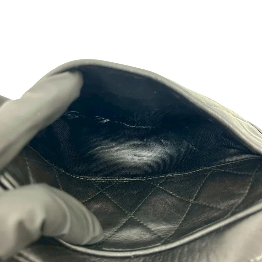 CHANEL Black Lambskin Leather Logo Shoulder Bag